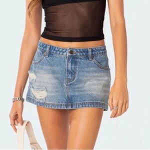 Edikted Blue Distressed Mini Skirt